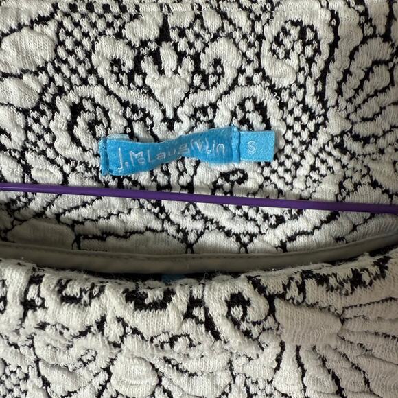 J. McLaughlin Jacquard Shift Dress SZ S Metalasse Textured Stretch Black Cream - Picture 3 of 6